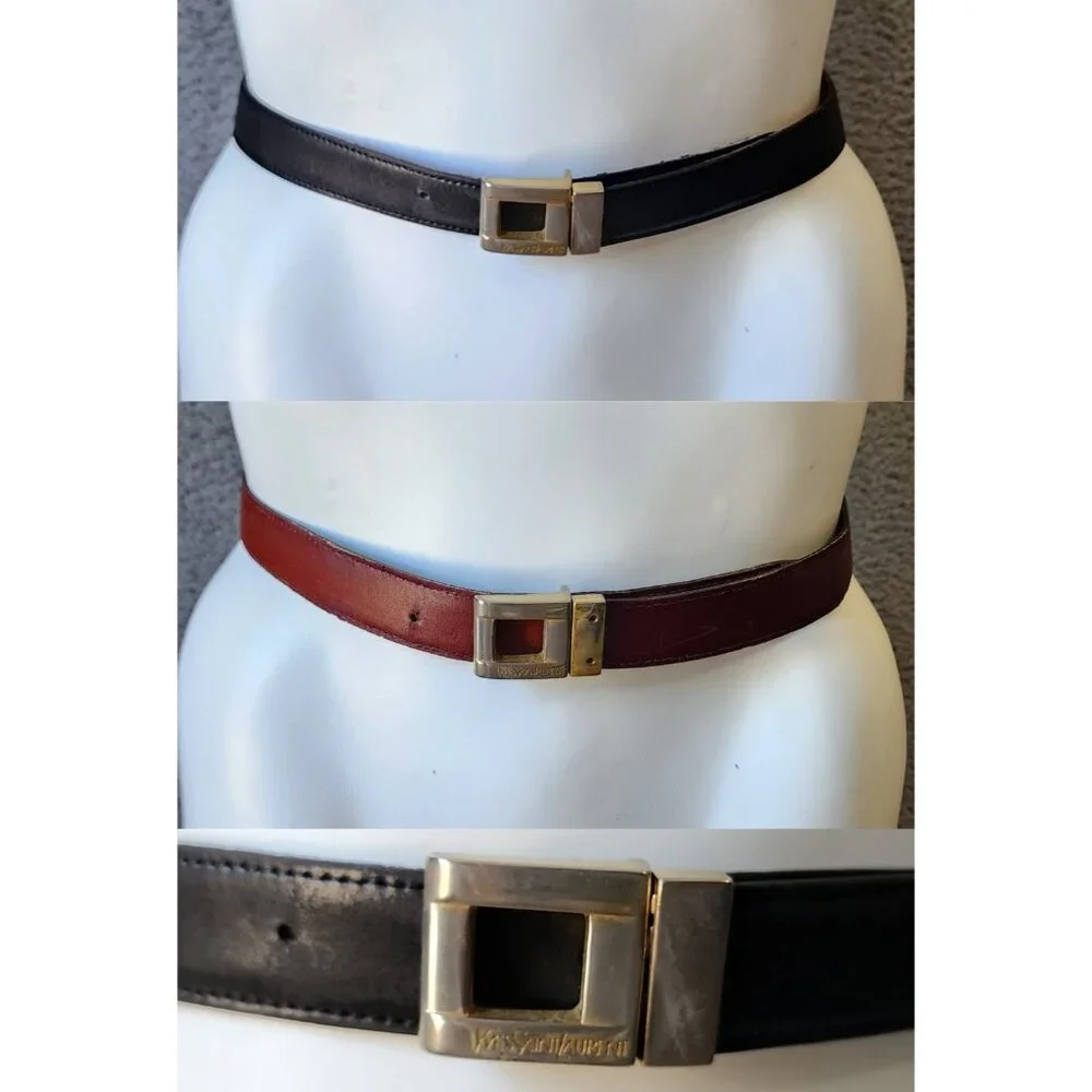 Vintage YSL Yves Saint Laurent Black‎ & Brown Reversible Leather Belt 37